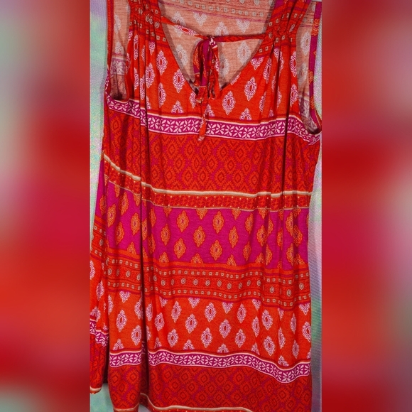 Old Navy Orange & Pink Ikat Print Tassle Tie-Up Sleeveless Top Size Small - Picture 3 of 8